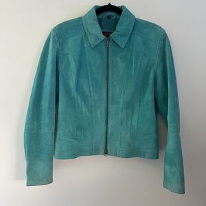 Wrangler Twenty X Vintage 100% Leather Jacket Full Zip Turquoise Size M‎